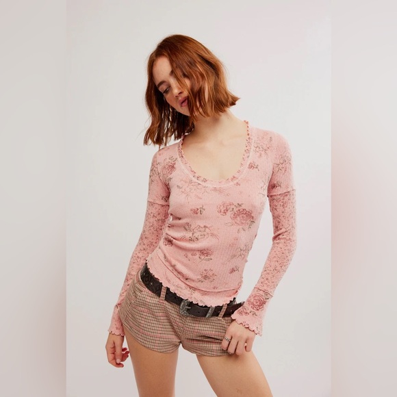 🌻🆕FREE PEOPLE We The Free Clover Printed Thermal-Pink Combo-SIZE Large - Picture 2 of 14